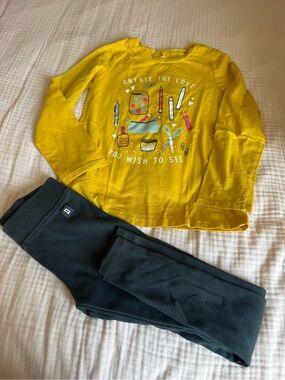 Zara leggings,Yellow Long-Sleeve Craft Graphic Tee